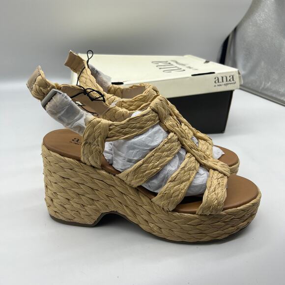 a.n.a Womens Merlin Wedge Sandals Brown Natural Size 7.5M - Picture 4 of 15